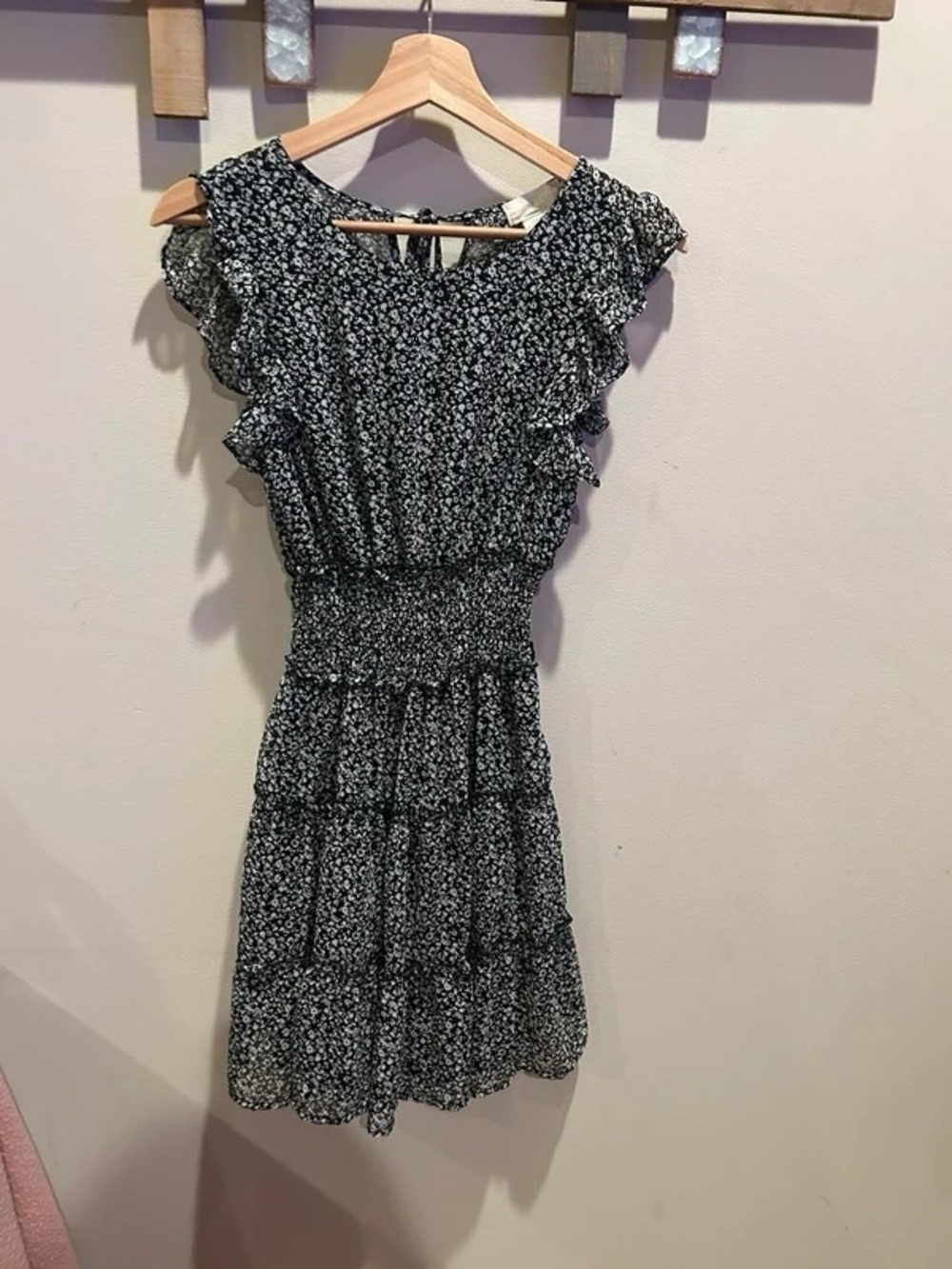 Black Floral Tiered Maxi Dress with Smocked Waist